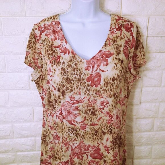 Ronni Nicole Ouida Floral Maxi Shift Dress -16 Ruffle Cap SSL Vneck Animal Pink - Picture 2 of 12